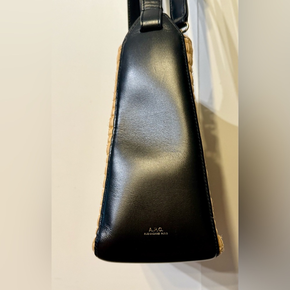 A.P.C. Virginie Rafia and Black Leather 2 way Crossbody Hand Bag - Picture 3 of 13